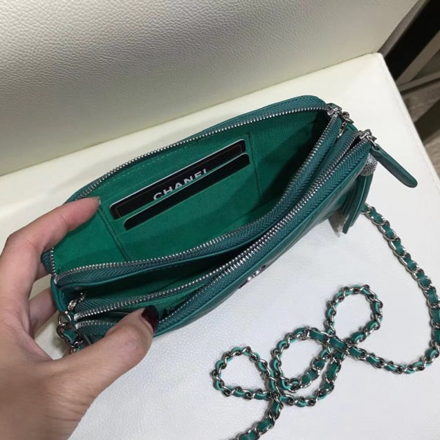 Chanel Fringe Calfskin Chain Clutch Bag A84443 Green 2018