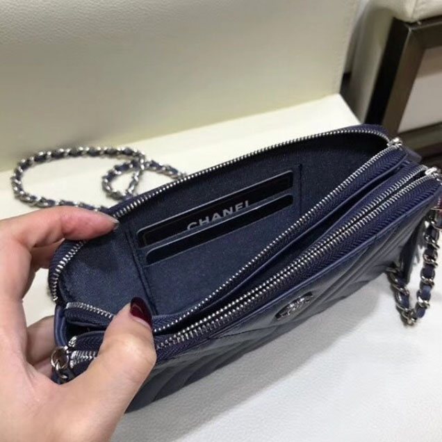Chanel Fringe Calfskin Chain Clutch Bag A84443 Navy Blue 2018