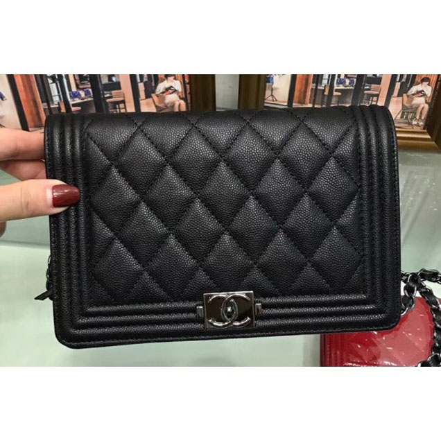 Chanel Boy Wallet On Chain WOC Bag In Caviar Leather Black