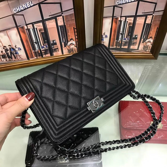 Chanel Boy Wallet On Chain WOC Bag In Caviar Leather Black
