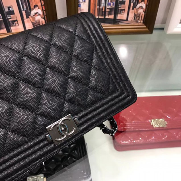 Chanel Boy Wallet On Chain WOC Bag In Caviar Leather Black