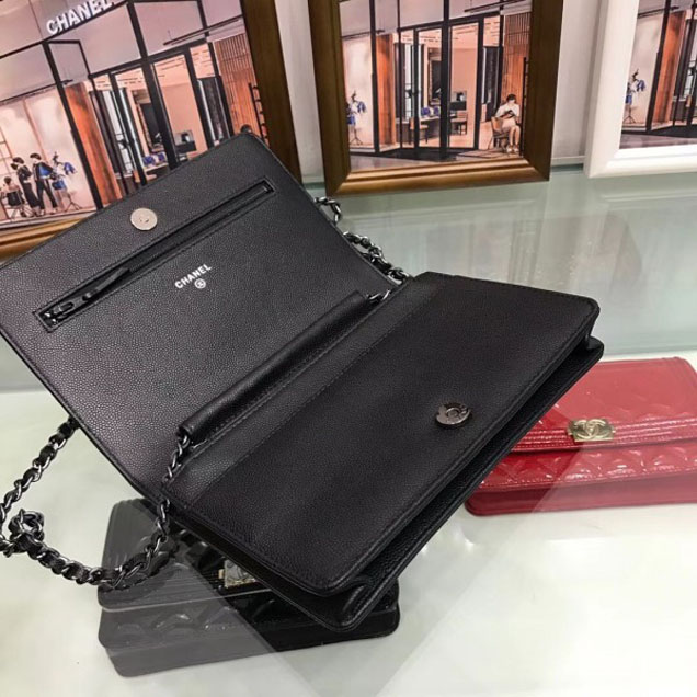 Chanel Boy Wallet On Chain WOC Bag In Caviar Leather Black