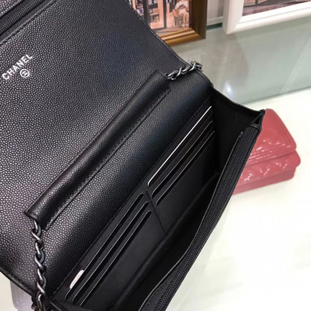 Chanel Boy Wallet On Chain WOC Bag In Caviar Leather Black
