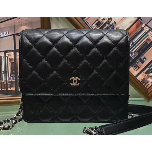 Chanel Lambskin Classic Wallet On Chain WOC Bag A84310 Black