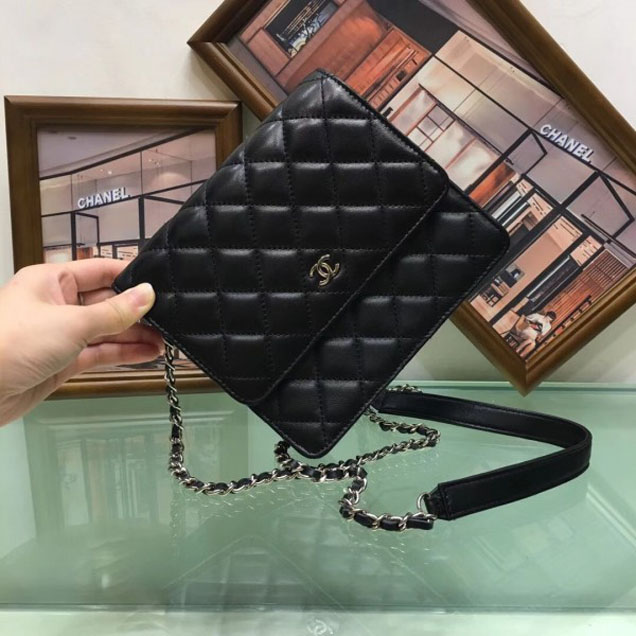 Chanel Lambskin Classic Wallet On Chain WOC Bag A84310 Black