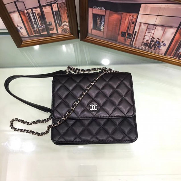 Chanel Lambskin Classic Wallet On Chain WOC Bag A84310 Black