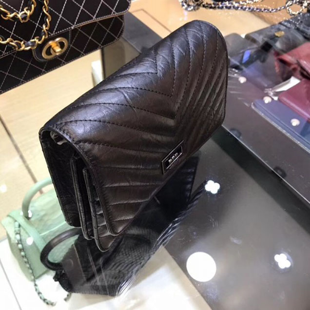 Chanel Chevron Reissue Classic Wallet On Chain WOC Bag A84310 Black
