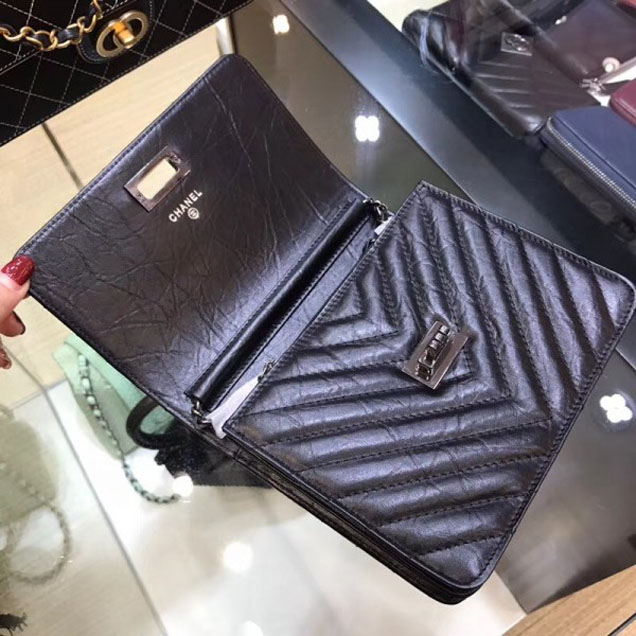 Chanel Chevron Reissue Classic Wallet On Chain WOC Bag A84310 Black