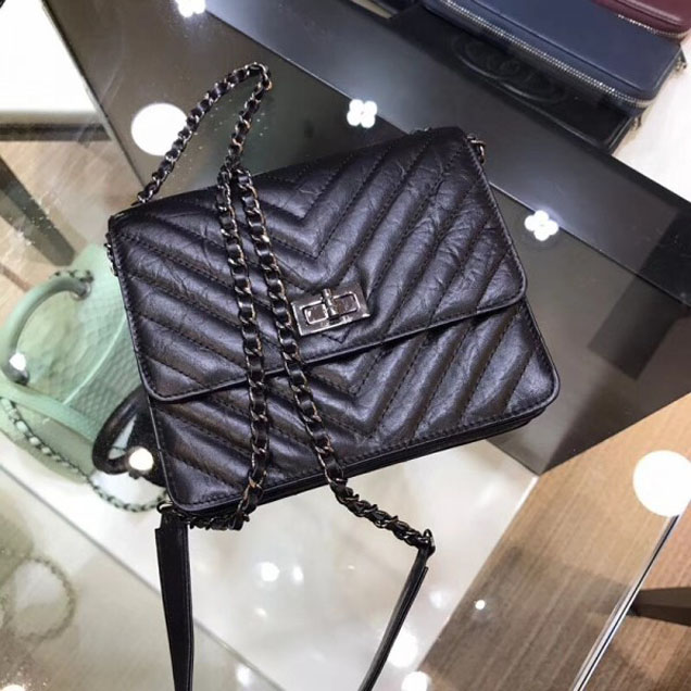 Chanel Chevron Reissue Classic Wallet On Chain WOC Bag A84310 Black