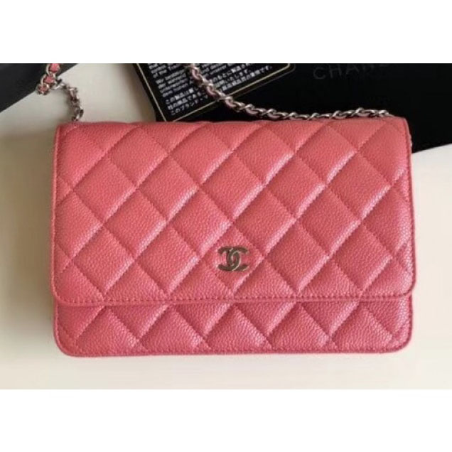 Chanel Pearl Caviar Leather Wallet On Chain WOC Bag Dark Pink 2018