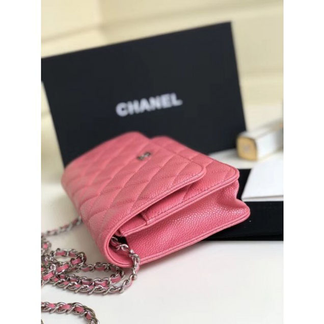 Chanel Pearl Caviar Leather Wallet On Chain WOC Bag Dark Pink 2018