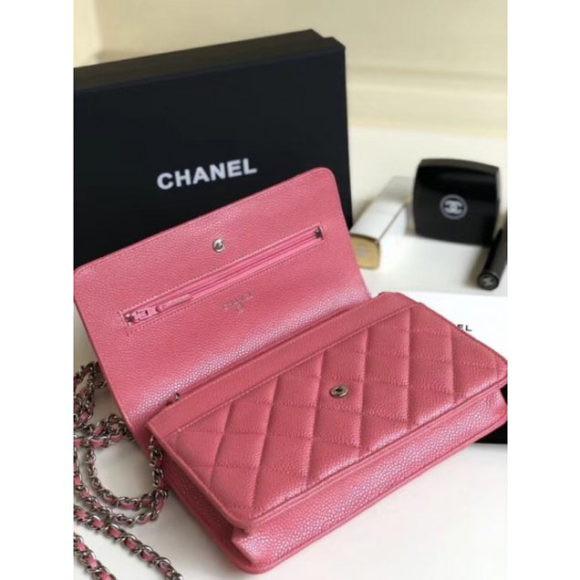 Chanel Pearl Caviar Leather Wallet On Chain WOC Bag Dark Pink 2018