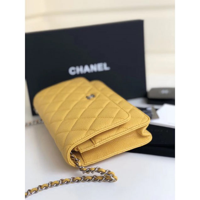 Chanel Pearl Caviar Leather Wallet On Chain WOC Bag Yellow 2018