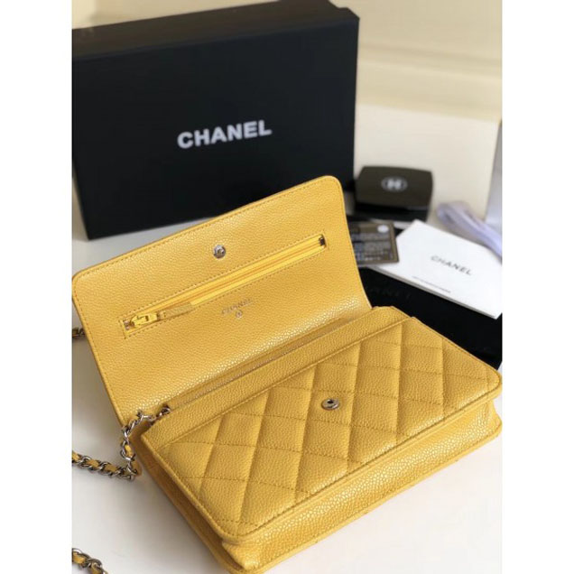 Chanel Pearl Caviar Leather Wallet On Chain WOC Bag Yellow 2018