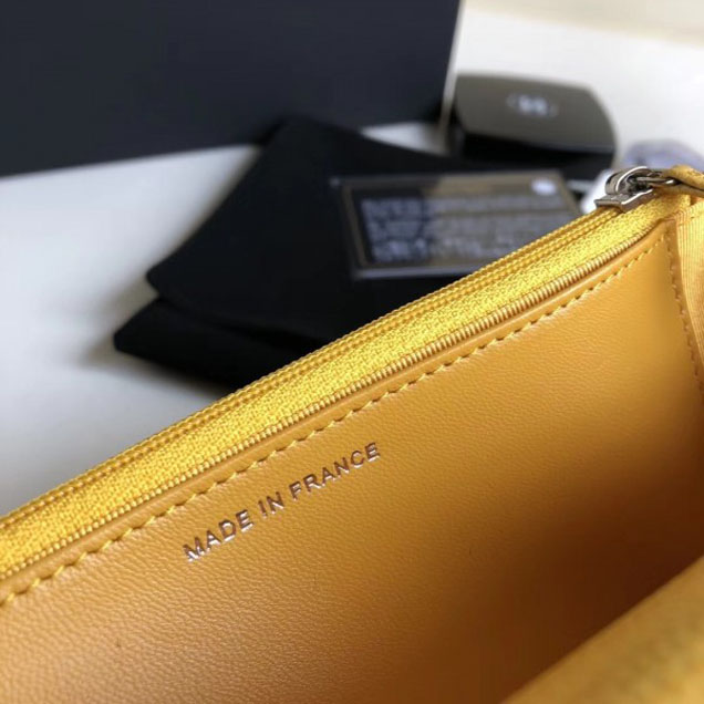 Chanel Pearl Caviar Leather Wallet On Chain WOC Bag Yellow 2018