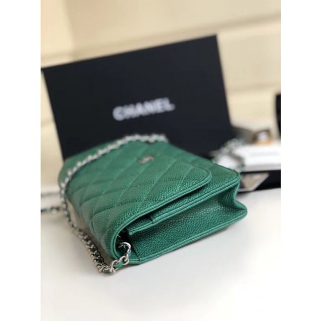 Chanel Pearl Caviar Leather Wallet On Chain WOC Bag Green 2018