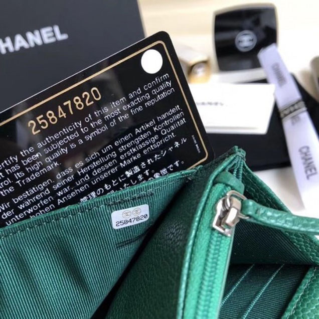 Chanel Pearl Caviar Leather Wallet On Chain WOC Bag Green 2018
