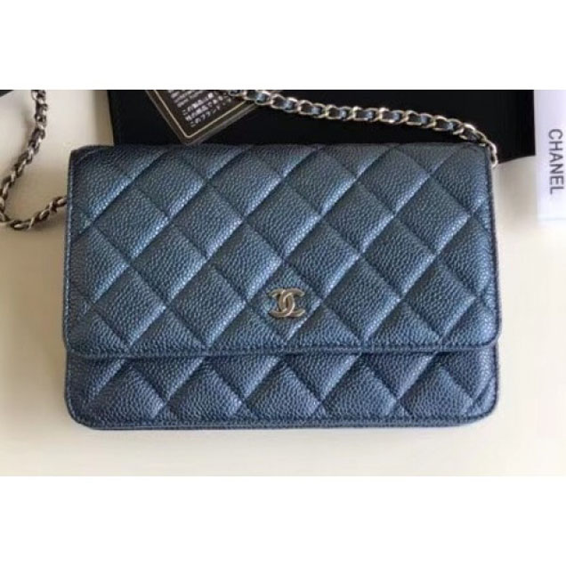 Chanel Pearl Caviar Leather Wallet On Chain WOC Bag Navy Blue 2018