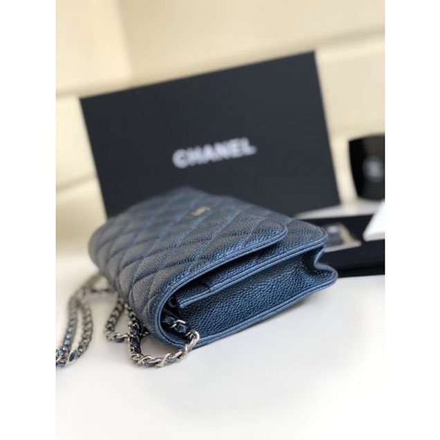 Chanel Pearl Caviar Leather Wallet On Chain WOC Bag Navy Blue 2018