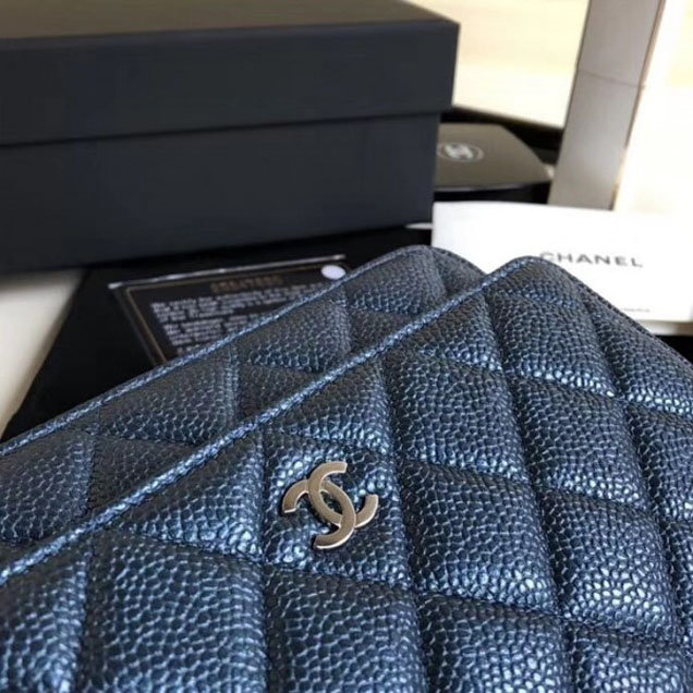 Chanel Pearl Caviar Leather Wallet On Chain WOC Bag Navy Blue 2018