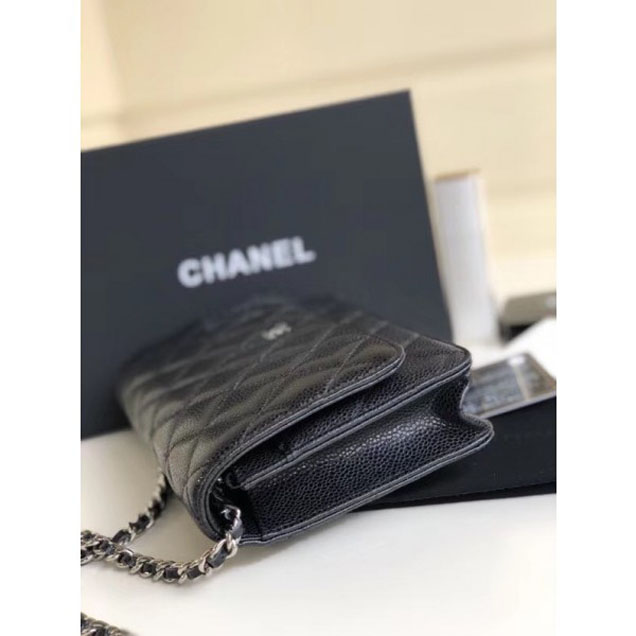 Chanel Pearl Caviar Leather Wallet On Chain WOC Bag Black 2018