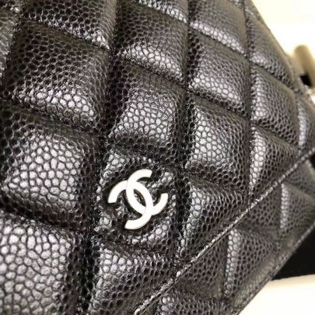 Chanel Pearl Caviar Leather Wallet On Chain WOC Bag Black 2018