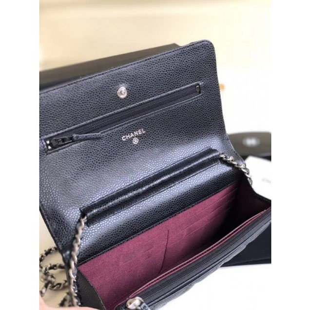 Chanel Pearl Caviar Leather Wallet On Chain WOC Bag Black 2018