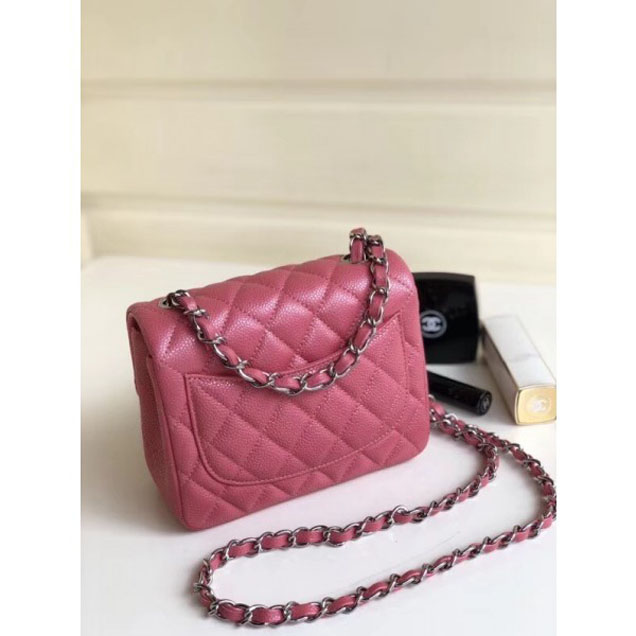 Chanel Pearl Caviar Leather Classic Flap Mini Bag Dark Pink 2018