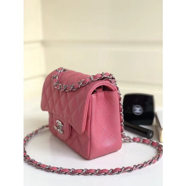 Chanel Pearl Caviar Leather Classic Flap Mini Bag Dark Pink 2018