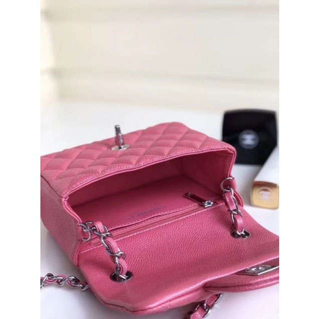 Chanel Pearl Caviar Leather Classic Flap Mini Bag Dark Pink 2018