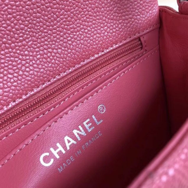 Chanel Pearl Caviar Leather Classic Flap Mini Bag Dark Pink 2018