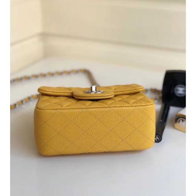 Chanel Pearl Caviar Leather Classic Flap Mini Bag Yellow 2018