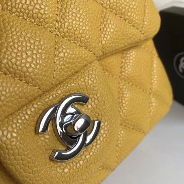 Chanel Pearl Caviar Leather Classic Flap Mini Bag Yellow 2018