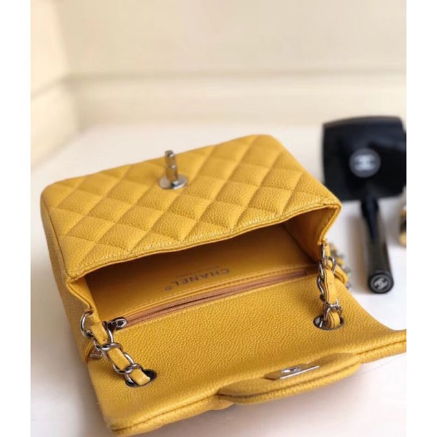 Chanel Pearl Caviar Leather Classic Flap Mini Bag Yellow 2018