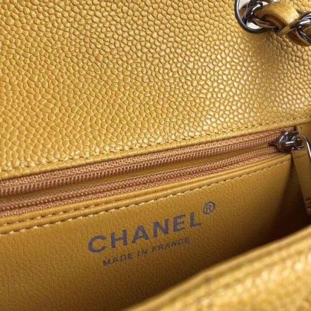 Chanel Pearl Caviar Leather Classic Flap Mini Bag Yellow 2018