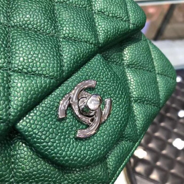 Chanel Pearl Caviar Leather Classic Flap Mini Bag Green 2018