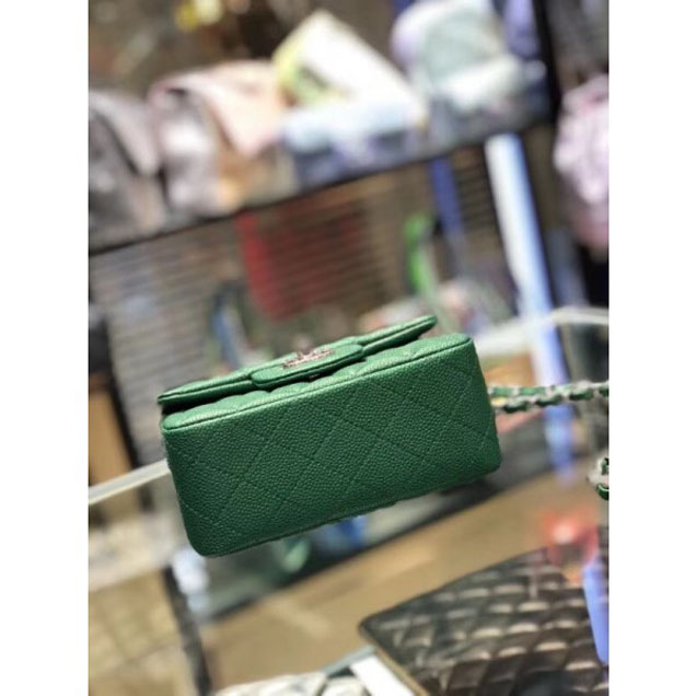 Chanel Pearl Caviar Leather Classic Flap Mini Bag Green 2018
