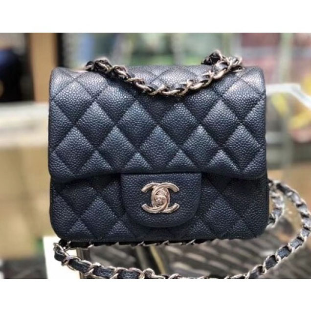 Chanel Pearl Caviar Leather Classic Flap Mini Bag Navy Blue 2018