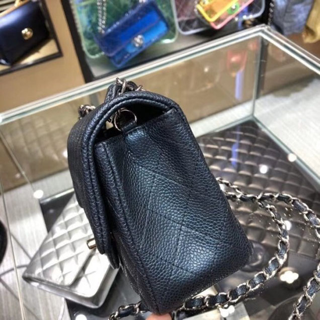 Chanel Pearl Caviar Leather Classic Flap Mini Bag Navy Blue 2018