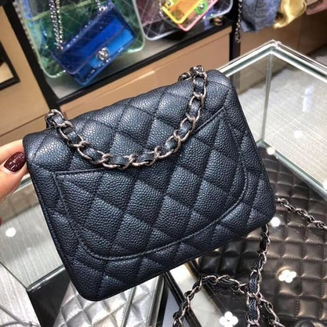 Chanel Pearl Caviar Leather Classic Flap Mini Bag Navy Blue 2018