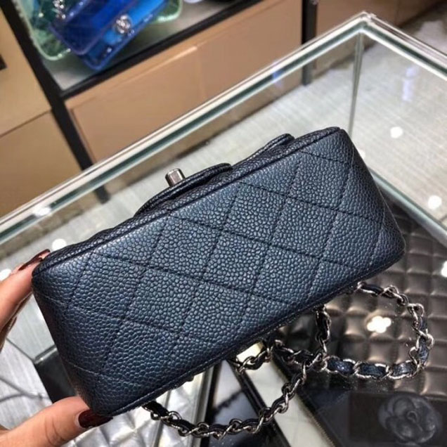 Chanel Pearl Caviar Leather Classic Flap Mini Bag Navy Blue 2018
