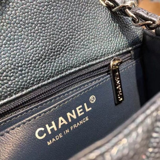 Chanel Pearl Caviar Leather Classic Flap Mini Bag Navy Blue 2018