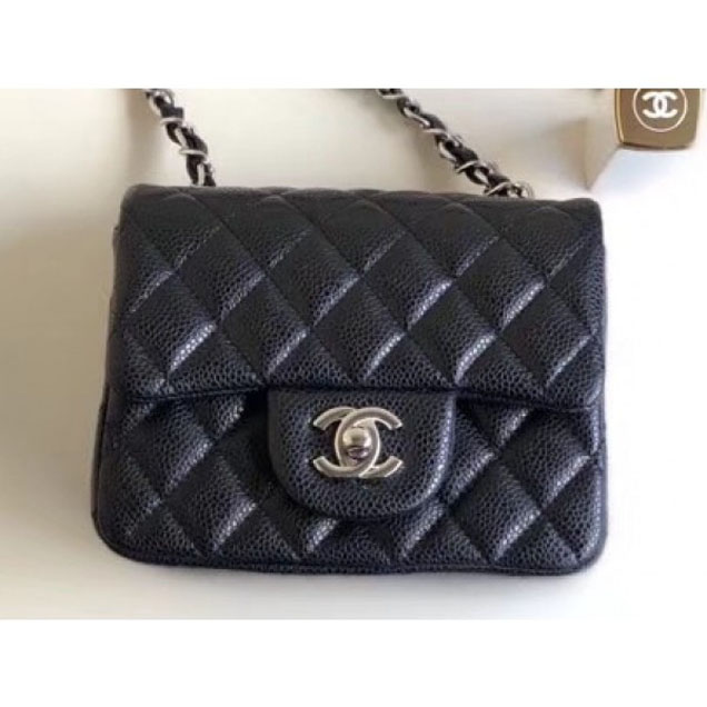 Chanel Pearl Caviar Leather Classic Flap Mini Bag Black 2018