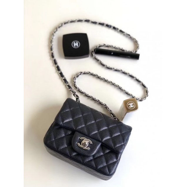 Chanel Pearl Caviar Leather Classic Flap Mini Bag Black 2018