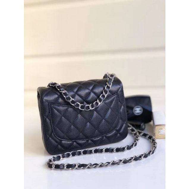 Chanel Pearl Caviar Leather Classic Flap Mini Bag Black 2018