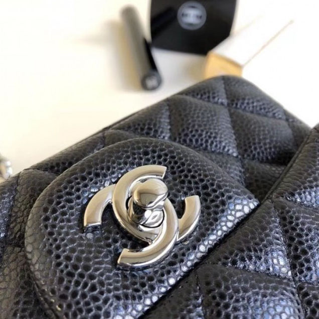 Chanel Pearl Caviar Leather Classic Flap Mini Bag Black 2018