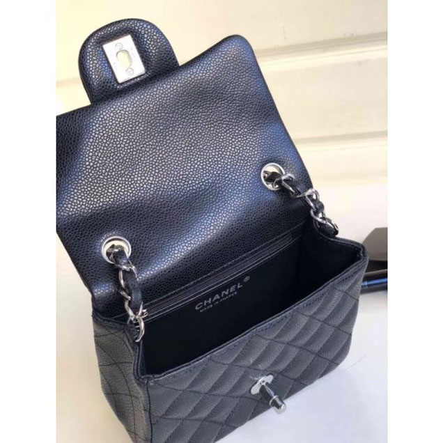 Chanel Pearl Caviar Leather Classic Flap Mini Bag Black 2018