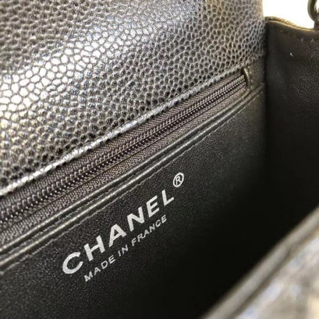 Chanel Pearl Caviar Leather Classic Flap Mini Bag Black 2018