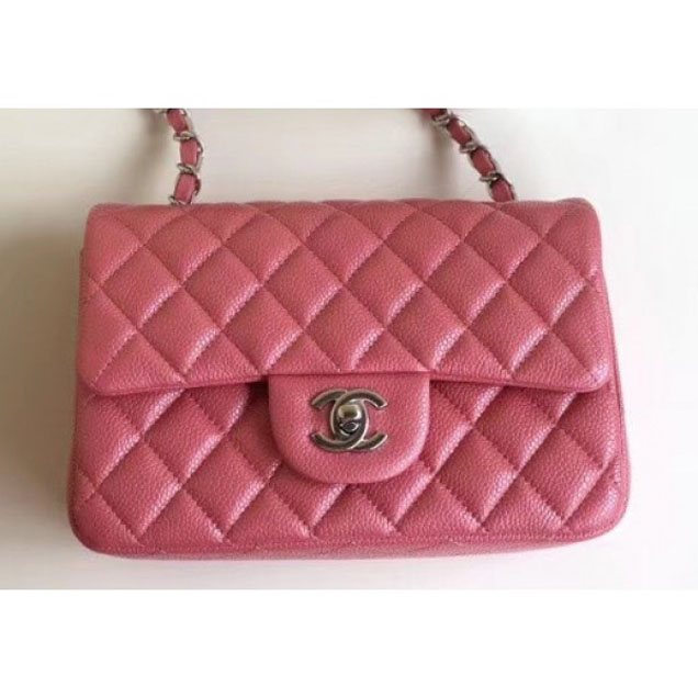 Chanel Pearl Caviar Leather Classic Flap Small Bag Dark Pink 2018