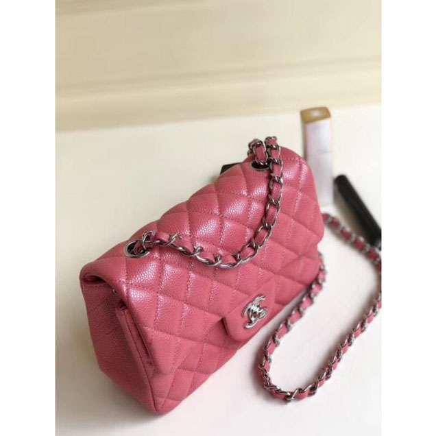 Chanel Pearl Caviar Leather Classic Flap Small Bag Dark Pink 2018